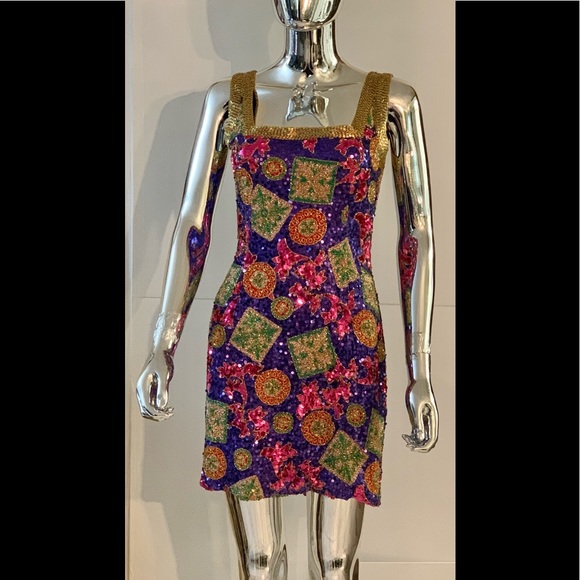 HOST PICK” Vintage Black Tie Oleg Cassini Beaded and Sequin Dress